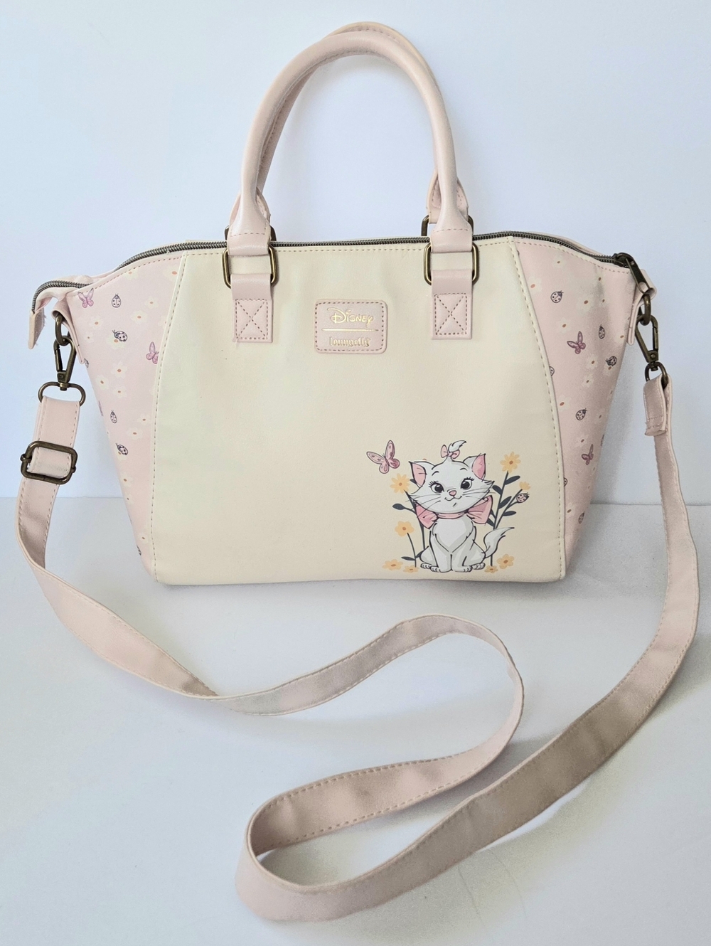 LOUNGEFLY DISNEY ARISTOCATS MARIE FLORAL BUTTERFLY SATCHEL WITH SHOULDER STRAP